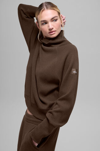 Alo Yoga Waffle Weekend Escape Mock Neck Long Sleeve - Espresso in Saudi Arabia