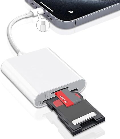 قارئ بطاقة SD USB C لجهاز iPhone 15/16/17/Mac/iPad، قارئ بطاقة الذاكرة بفتحة بطاقة مزدوجة يدعم SD وTF Card Trail Camera Viewer محول بطاقة SD المحمولة قارئ بطاقة Micro SD بدون توصيل التطبيق وتشغيله in Kuwait
