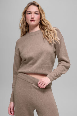 Alo Yoga Wool Cashmere Cropped New Class Crewneck Sweater - Chai Latte in Saudi Arabia