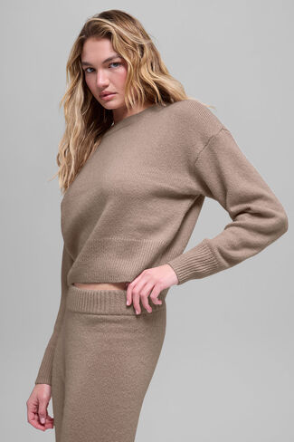 Alo Yoga Wool Cashmere Cropped New Class Crewneck Sweater - Chai Latte in Saudi Arabia