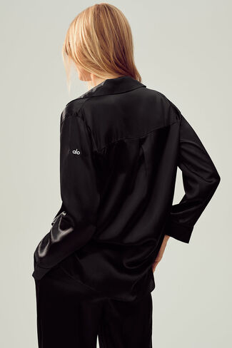 Alo Yoga Silk Luminous Button Up - Black in Kuwait