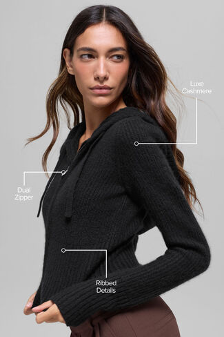 Alo Yoga Wool Cashmere Ribbed Noble Full Zip Hoodie - Black in Saudi Arabia
