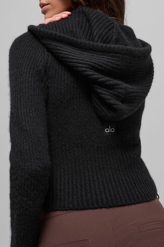Alo Yoga Wool Cashmere Ribbed Noble Full Zip Hoodie - Black in Saudi Arabia