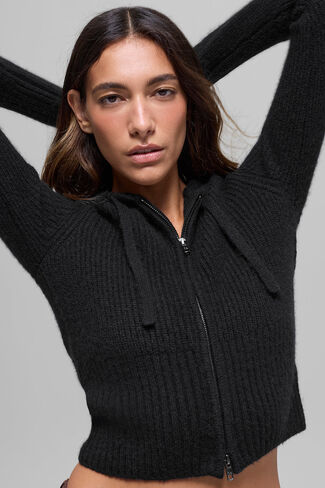Alo Yoga Wool Cashmere Ribbed Noble Full Zip Hoodie - Black in Saudi Arabia