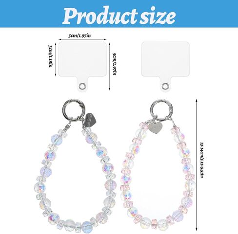 2Pcs Beaded Phone Wrist Strap Sparkling Crystal Cell Phone Wrist Strap Teardrop Crystal Phone Charms with Tether Tab in Saudi Arabia
