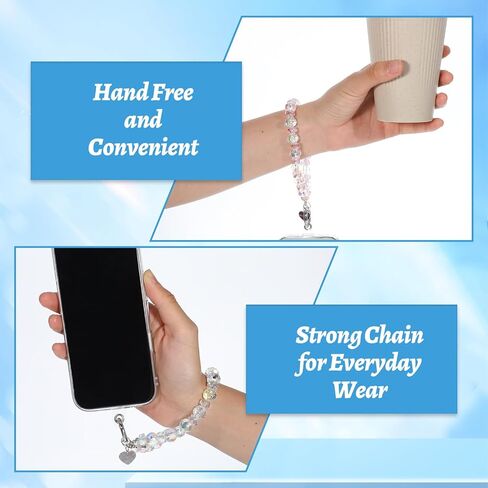 2Pcs Beaded Phone Wrist Strap Sparkling Crystal Cell Phone Wrist Strap Teardrop Crystal Phone Charms with Tether Tab in Saudi Arabia