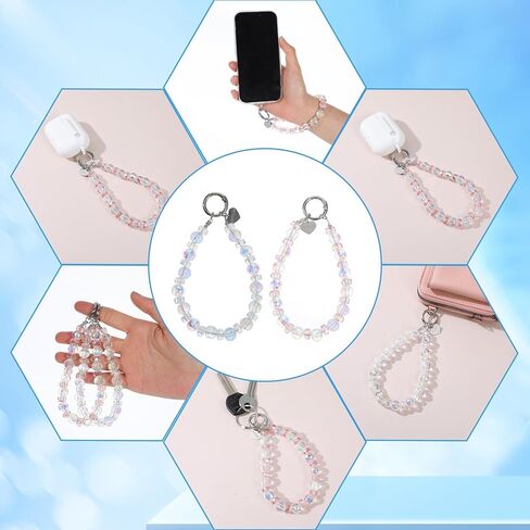 2Pcs Beaded Phone Wrist Strap Sparkling Crystal Cell Phone Wrist Strap Teardrop Crystal Phone Charms with Tether Tab in Saudi Arabia