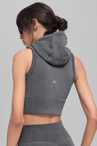 Alo Yoga Seamless Two Tone Rib Hooded Vest - Dark Misty Grey Heather in Saudi Arabia