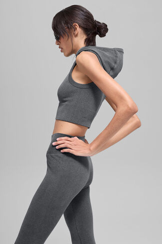 Alo Yoga Seamless Two Tone Rib Hooded Vest - Dark Misty Grey Heather in Saudi Arabia