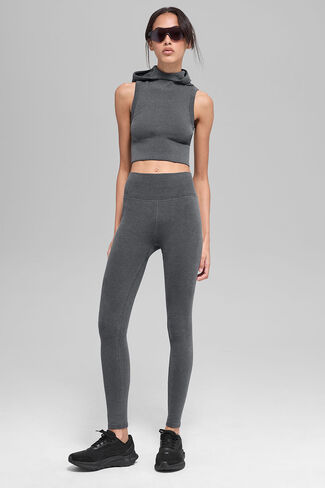Alo Yoga Seamless Two Tone Rib Hooded Vest - Dark Misty Grey Heather in Saudi Arabia