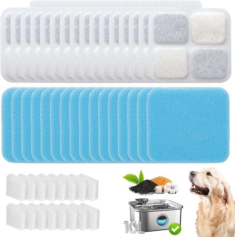 10+10 مرشحات استبدال الحزمة لمستنافير Featherneedy 7L/1.8gal Dog Water (FN-W05) ، و 5 أشهر لموزيرات وعاء المياه الكبيرة ، وتشمل 10 مرشحات و 10 إسفنجية in Kuwait