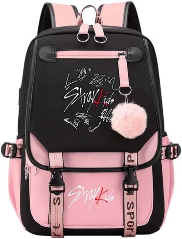حقيبة ظهر Stray SKZ للأطفال من Merch، حقيبة كتب SKZ حقيبة ظهر كاجوال (أسود 4) in Kuwait