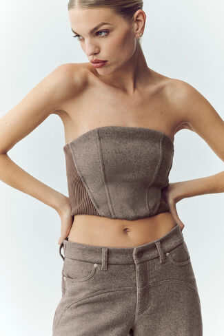 Alo Yoga Wool Blend Nightcap Corset Top - Alpine Cocoa Heather in Saudi Arabia