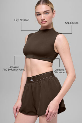 Alo Yoga ALO Softsculpt Capped Out Short Sleeve - Espresso in Kuwait