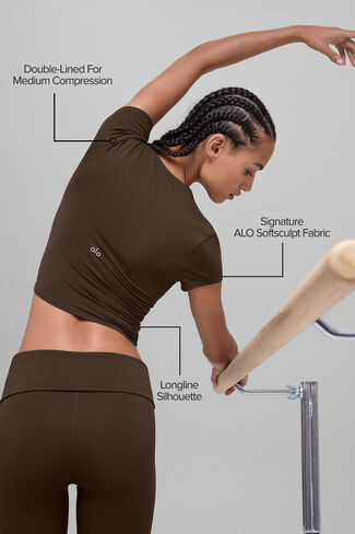 Alo Yoga ALO Softsculpt Precision Short Sleeve Top - Espresso in Saudi Arabia
