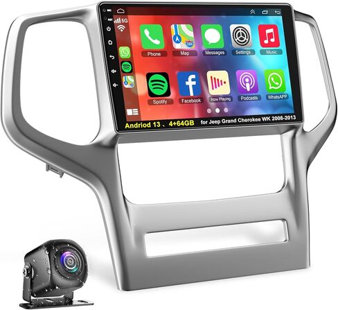 راديو سيارة 4+64 جيجابايت لسيارة جيب جراند شيروكي WK 2008-2013 مع وحدة رأس السيارة Carplay & Android، شاشة لمس IPS 9 بوصة ستيريو سيارة مع نظام تحديد المواقع العالمي بلوتوث 5.2 التحكم الصوتي SWC كاميرا احتياطية EQ FM in Kuwait