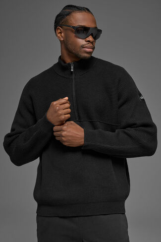 Alo Yoga Domain Shift Rib Knit 1/4 Zip Sweater - Black in Kuwait