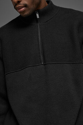 Alo Yoga Domain Shift Rib Knit 1/4 Zip Sweater - Black in Kuwait