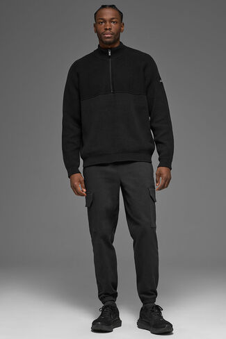Alo Yoga Domain Shift Rib Knit 1/4 Zip Sweater - Black in Kuwait