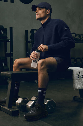 سترة Alo Yoga Domain Shift Rib Knit بسحاب 1/4 - كحلي in Kuwait