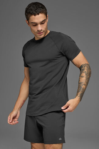 Alo Yoga ALO Vapor Crewneck كم قصير - أنثراسايت in Kuwait