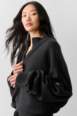 بلوفر ألو يوجا صوف كشمير فئة جديدة 1/4 سحاب - أسود in Kuwait