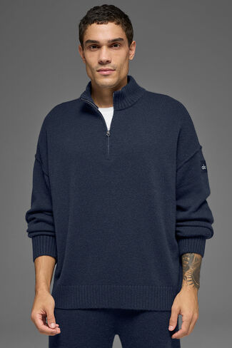 بلوفر ألو يوجا صوف كشمير فئة جديدة 1/4 سحاب - كحلي in Kuwait