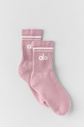 Alo Yoga Unisex Half-Crew Throwback Sock - Vintage Pink/White in Kuwait