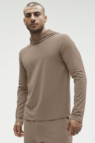 Alo Yoga Conquer Reform Long Sleeve With Hood - Gravel in Kuwait