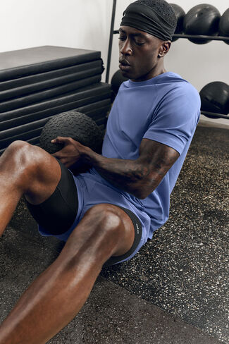 Alo Yoga ALO Vapor Crewneck كم قصير - أزرق بروفانس in Kuwait