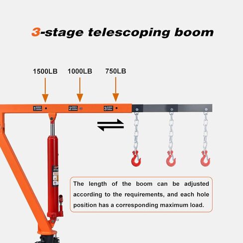 Rugcel 1000 lb Stretchable Receiver Hitch Mounted Hydraulic Swivel Pickup Truck Crane, with Three Boom Capacities of 500 lb, 750 lb and 1000 lb, is Used for Lifting Cargo in Industry, Construction in Saudi Arabia