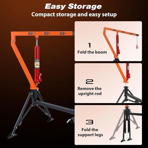 Rugcel 1000 lb Stretchable Receiver Hitch Mounted Hydraulic Swivel Pickup Truck Crane, with Three Boom Capacities of 500 lb, 750 lb and 1000 lb, is Used for Lifting Cargo in Industry, Construction in Saudi Arabia