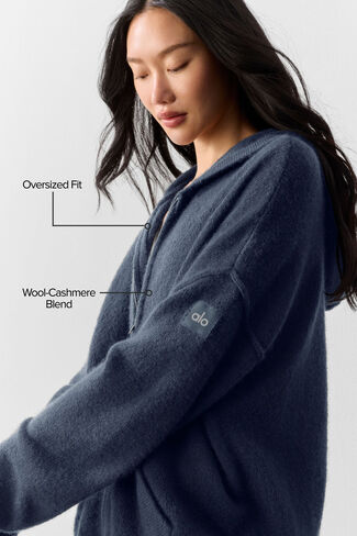 هودي Alo Yoga Wool Cashmere New Class بسحاب كامل - كحلي in Kuwait