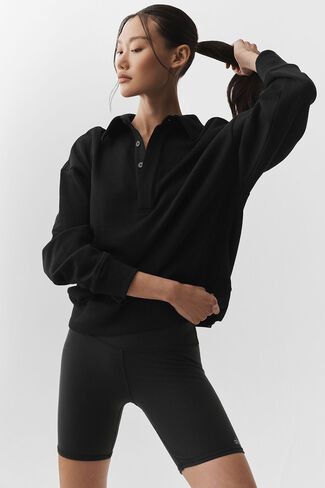 بلوفر Alo Yoga Take It Easy بأكمام طويلة من Henley - أسود in Kuwait
