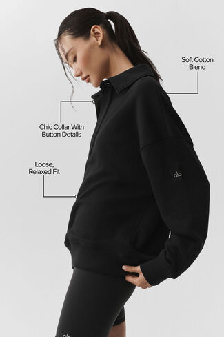 بلوفر Alo Yoga Take It Easy بأكمام طويلة من Henley - أسود in Kuwait