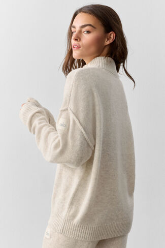 Alo Yoga Wool Cashmere New Class 1/4 Zip Pullover - Oatmeal Heather in Kuwait
