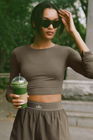 Alo Yoga Alosoft Crop Finesse Long Sleeve - Olive Tree in Kuwait