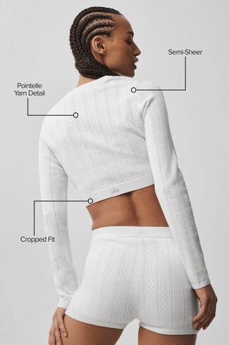 Alo Yoga Pointelle Sweater Be Mine Cardigan - Semi Sheer White in Kuwait