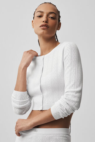 Alo Yoga Pointelle Sweater Be Mine Cardigan - Semi Sheer White in Kuwait