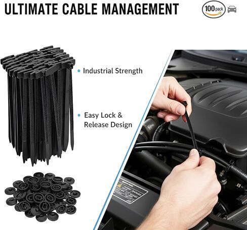 Nylon Universal Cable Tie Buckle for Car Repair, 100 PCS Self-Locking Zip Tie Clips, Snap-Fit Automotive Fasteners for Bumper Fender Panel Quick Fix in Saudi Arabia