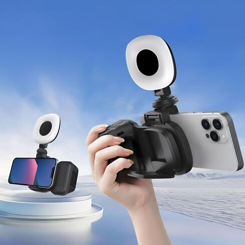 Phone Camera Grip with Selfie Ring Light & Detachable Bluetooth Remote Control, TikTok Scrolling Remote Shutter, Cold Shoe for Light/Mic, Compatible with iPhone & Android Phone in Saudi Arabia