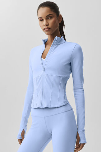 جاكيت Alo Yoga Airbrush Corset بسحاب كامل - أزرق بروفانس فاتح in Kuwait