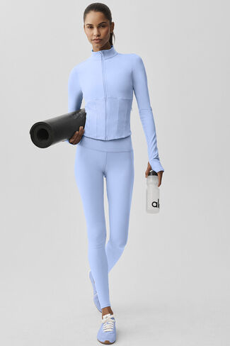 جاكيت Alo Yoga Airbrush Corset بسحاب كامل - أزرق بروفانس فاتح in Kuwait