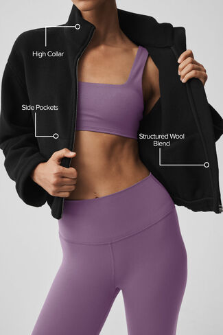 جاكيت ألو يوجا صوف مزدوج الوجه للفتيات - أسود in Kuwait