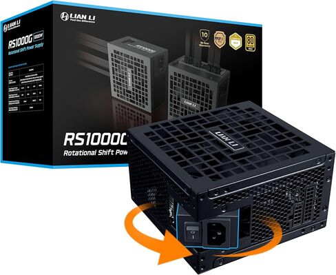Lian Li RS 1000W Rotational Shift Fully Modular ATX Power Supply (W/o USB Fan Hub) 90° AC Inlet, Cybenetics Platinum, 80+ Gold, ATX 3.1, PCIe 5.1, 12V-2×6 Cable, 10 Year Warranty, White (RS1000G.W) in Kuwait