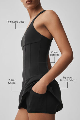 Alo Yoga Airbrush Sparks Fly Corset Tennis Dress - Black in Kuwait