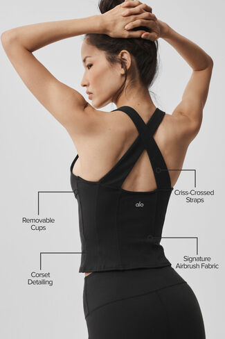 Alo Yoga Airbrush Sparks Fly Corset Tank - Black in Saudi Arabia