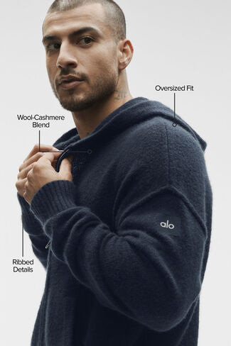 هودي Alo Yoga Wool Cashmere New Class بسحاب كامل - كحلي in Kuwait