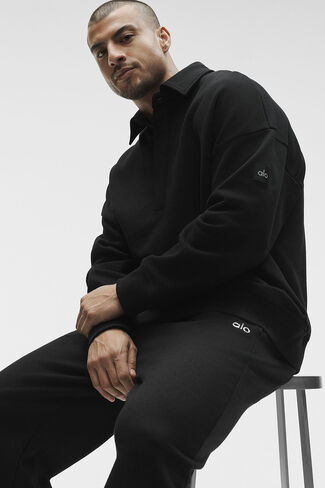 بلوفر Alo Yoga Take It Easy بأكمام طويلة من Henley - أسود in Kuwait