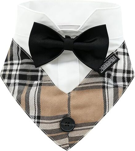 Mamore الرسمي الكلب tuxedo bandanas ، طوق زفاف قابل للتعديل مع ربطة عنق ، زي الكلب هدية حفلة عيد ميلاد للقطط الصغيرة المتوسطة كبيرة الكلاب (khaki & White-1 ، كبيرة) in Kuwait